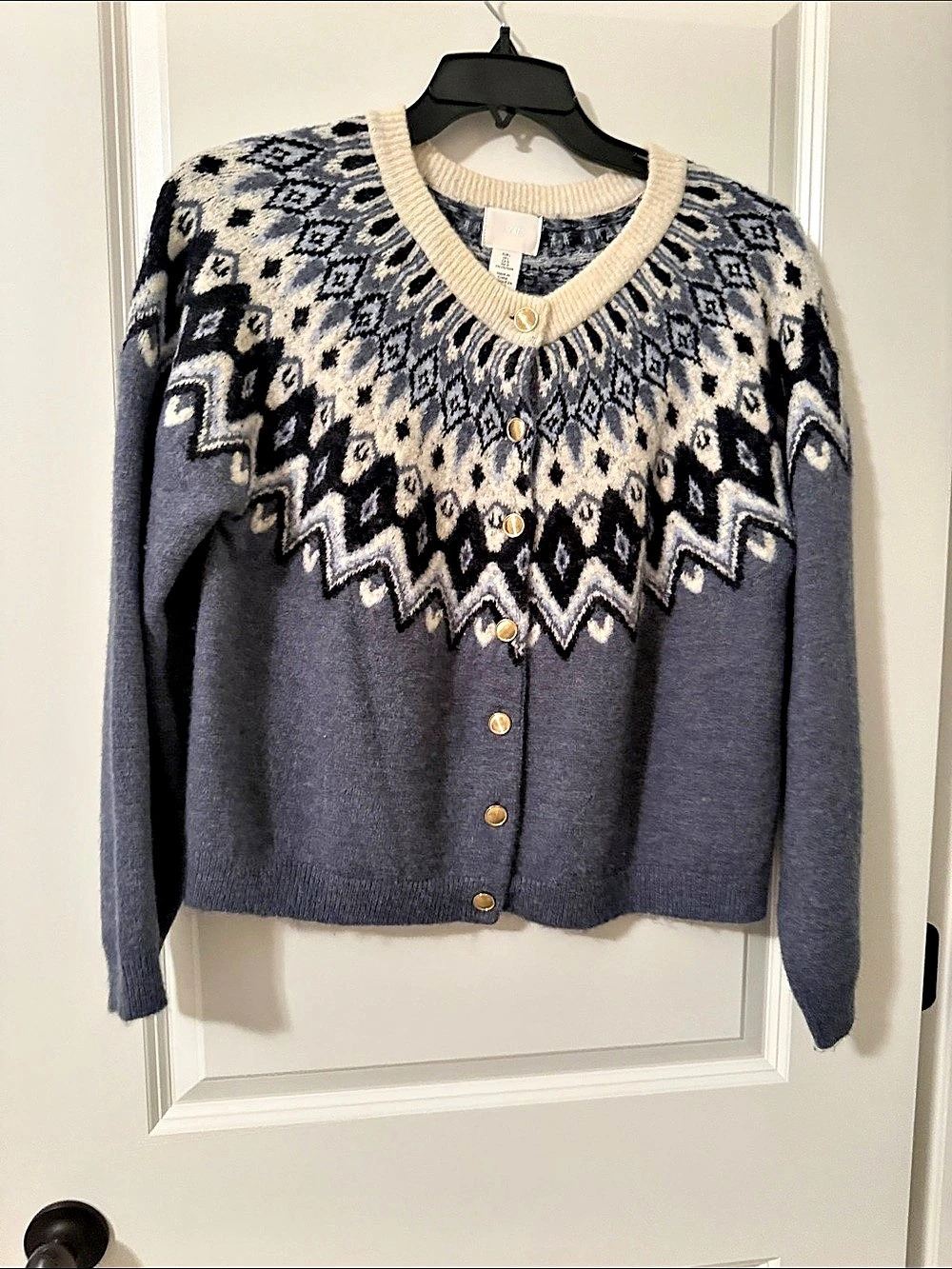 H&M Women's Geometric Cardigan in Blue & White Size Medium